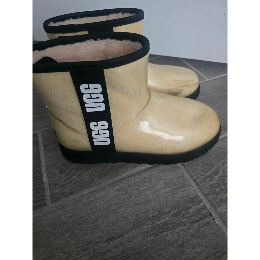 UGG Classic Clear Mini Boots Natural Black Waterproof Shearling Womens 8